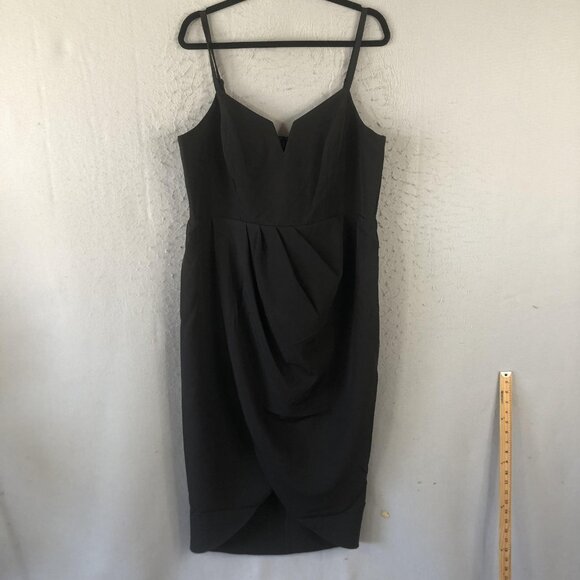 City Chic Dress Womens Small Black Sassy V FF Cocktail Party Ruched Midi New - Picture 1 of 16